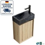 Meuble simple vasque - 40cm - fix au mur - vasque sous plan en marbre noir avec motif pierre - pr - ...