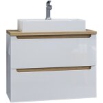 Meuble simple vasque 80cm 2 tiroirs livia blanc et bois Meuble simple vasque 80cm 2 tiroirs livia blanc et bois