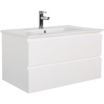 Mob - in ? meuble avec vasque simple 80 cm ? panneau de particules m�lamin� ? 2 tiroirs avec fermeture ...