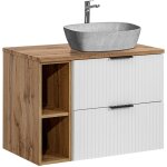 Meuble simple vasque effet pierre 80cm 2 niches adriel blanc