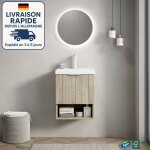 Meuble simple vasque - fix au mur - 42cm - vasque rectangulaire en cramique blanche - meuble  double ...