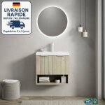 Meuble simple vasque - fix� au mur - 55cm - vasque rectangulaire en c�ramique blanche - meuble � double ...