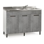 Meuble sous évier avec 3 portes et évier inclus couleur ciment 120 cm Meuble sous évier avec 3 portes et évier inclus couleur ciment 120 cm