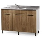 Meuble sous �vier 3 portes en noyer naturel r�versible 120x50x85