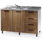 Meuble sous évier avec tiroirs couleur noyer naturel et évier inclus 120 cm à droite Meuble sous évier avec tiroirs couleur noyer naturel et évier inclus 120 cm à droite