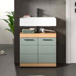 Meuble sous lavabo 2 portes 60x35x56 cm ch�ne brun et kaki - olbo