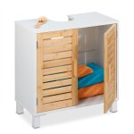 Relaxdays - meuble sous - lavabo avec 2 portes, hxlxp : 60x60x32 cm, bambou & mdf, rangement salle de ...