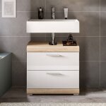 Meuble sous lavabo 2 tiroirs 60x34x56 cm chêne et blanc - lamby Meuble sous lavabo 2 tiroirs 60x34x56 cm chêne et blanc - lamby