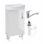 Meuble sous lavabo 40 cm - blanc brillant - compact et �l�gant - avec robinet pivotant