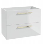 Meuble sous lavabo - 80x40 cm - blanc brillant - 2 tiroirs, poign�es dor�es, moderne