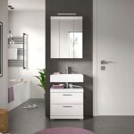 Meuble sous lavabo + armoire de toilette avec lampe blanc - kan Meuble sous lavabo + armoire de toilette avec lampe blanc - kan