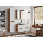 Otitec - meuble sous lavabo - chne artisanal dor et blanc brillant - l80 - h59 - p46 - arriba + plan ...