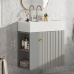 Meuble sous - lavabo, langeur 55 cm, meuble de salle de bain avec vasque suspendu avec portes et 2 tagres, ...