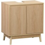 Sweeek - meuble sous lavabo linear naturel 2 portes, faades stries, pieds bois de pin, 65 x 40 x 70 ...