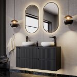 [en. casa] - meuble sous - lavabo avec 2 tiroirs newport 51 x 60 x 40 cm noir