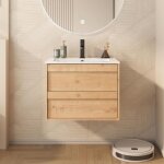 Uev - meuble sous lavabo suspendu 60cm, meuble salle de bain avec lavabo en céramique, deux tiroirs avec ... Uev - meuble sous lavabo suspendu 60cm, meuble salle de bain avec lavabo en céramique, deux tiroirs avec ...