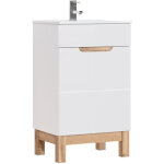 Meuble sous vasque 1 porte 50 cm blanc en mdf et panneau lamin� pour salle de bain moderne