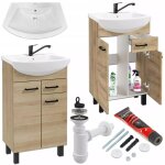 Stamar - meuble sous - vasque 50 cm - chêne truffé - ensemble moderne - avec lavabo et robinet noir Stamar - meuble sous - vasque 50 cm - chêne truffé - ensemble moderne - avec lavabo et robinet noir