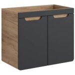 Meuble sous vasque 70 cm 2 portes d�cor ch�ne artisan et gris cosmos ? rangement pratique et design moderne ...