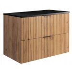 Meuble sous - vasque - 80cm brun mat - ch�ne l / h / p 80 / 57 / 46cm 2 tiroirs softclose armoires de ...