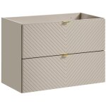Meuble sous vasque aoki ? 2 tiroirs ? finition beige cachemire � motifs chevron et poign�es dor�es ? ...
