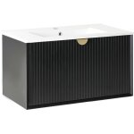 Meuble sous - vasque avec lavabo en bois d'ingnierie 80 x 43 cm rangement salle de bain noir bonaire ...