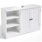 Bealife meuble sous vasque / lavabo salle de bain rangement sur pied 2 portes 3 tages ouverts tagres ...