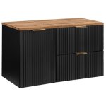 Meuble sous vasque noxera 100 cm ? noir mat & ch�ne ? 2 tiroirs + porte panier + plan vasque