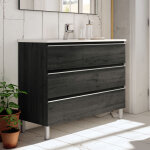 Meuble sous vasque seul, 3 tiroirs, 100cm, simple vasque - ebony (bois noir) - palma