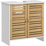 Homcom - meuble sous vasque style cosy naturel - 2 portes, �tag�re - dim. 60l x 30l x 60h cm - blanc ...