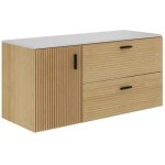 Meuble sous vasque suspendu stri� avec planche - 1 porte et 2 tiroirs - naturel clair - 120 cm - sarone ...