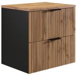 Meuble sous vasque suspendu stri� avec planche - naturel clair et noir - 60 cm - madela
