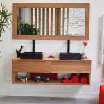 Meuble sous vasque suspendu en teck massif 140 cm, khartane Meuble sous vasque suspendu en teck massif 140 cm, khartane