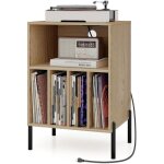 Meuble tourne - disque vinyle avec prise, support platine vinyle pour 150 albums, station de charge, ...