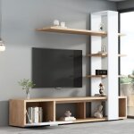 Meuble tv - 1 porte - blanc et bois - pour t�l�viseurs jusqu'� 60 pouces - 180 x 33, 5 x 151, 5 cm