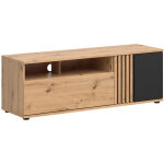 Meuble tv � 1 porte et tiroir avec d�cor lamelles, coloris ch�ne artisan / noir - longueur 135, 5 x profondeur ...