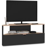 Idmarket ? meuble tv d'angle 100 cm ? bois fa�on h�tre et noir ? �tag�re ouverte avec passe - c�bles ...
