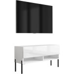 Meuble tv 100 cm blanc mat / blanc brillant, pieds droits noirs, 100 � 32 � 52 cm