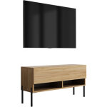 Meuble tv 100 cm ch�ne craft, pieds droits noirs, 100 � 32 � 52 cm