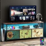 Meuble tv 108 cm, avec 3 tiroirs de rangement, tagres, cadre en mtal, rectangulaire, industriel vintage, ...