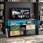 Meuble tv 108 cm, avec �clairage led, 4 tiroirs, structure en m�tal, style r�tro industriel - multicouleur ...
