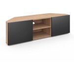 Meuble tv 110 cm d'angle eli bois faon htre portes noires
