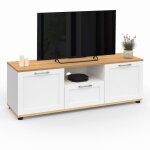 Meuble tv 110 cm vito avec tiroir et niche blanc et bois