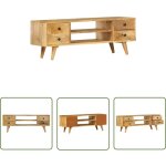 The living store - meuble tv 110x35x40 cm bois massif de manguier - meubles tv - meuble tv industriel ...