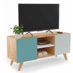 Idmarket - meuble tv 113 cm scandinave alice bleu, gris et blanc Idmarket - meuble tv 113 cm scandinave alice bleu, gris et blanc