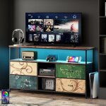 Meuble tv 137 cm, avec 4 tiroirs de rangement, �tag�res, cadre en m�tal, rectangulaire, industriel vintage, ...