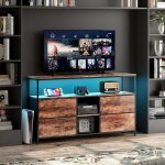 Meuble tv 137 cm, avec �clairage led, 4 tiroirs, structure en m�tal, style r�tro industriel - marron