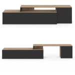 Meuble tv 140 - 180 cm modulable d'angle basile rotatif bois et noir