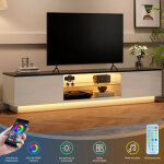 Meuble tv 140, meuble tv avec bande led int�gr�e - 2 portes sans poign�es et compartiment ouvert, design ...