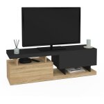 Idmarket ? meuble tv 140 cm angulo ? 2 portes ? effet bois et noir ? longueur 140 cm x largeur 35 cm ...